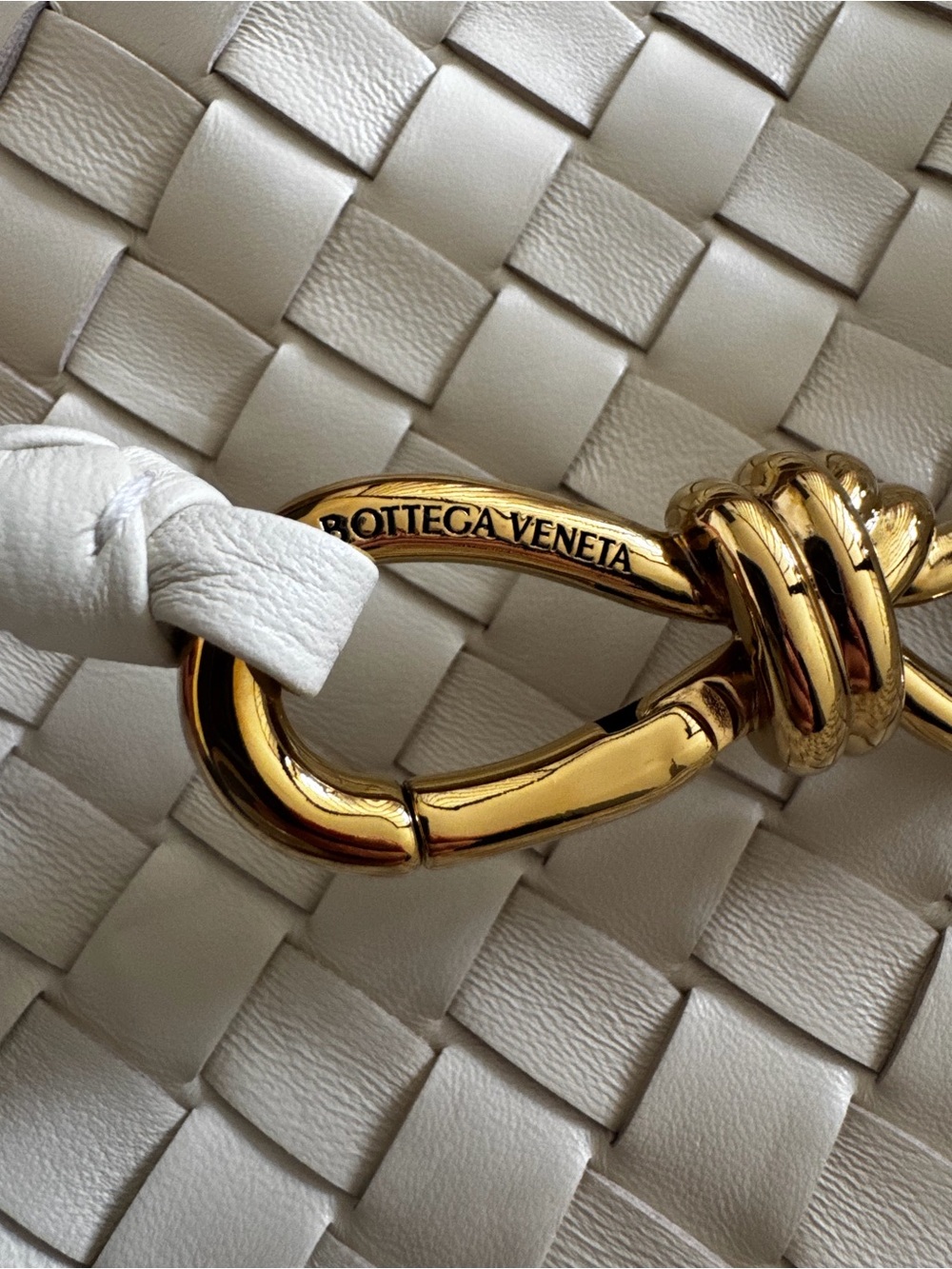 Woven Leather Top-Handle Tote in Cream with Gold Accent - Picture 5 of 9